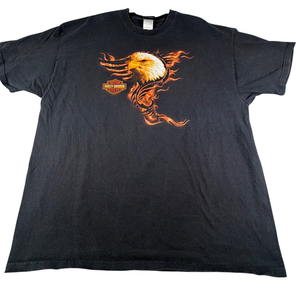 Harley Davidson Flame Eagle Louisiana Alligator Eagle T-Shirt Black 2XL Mens